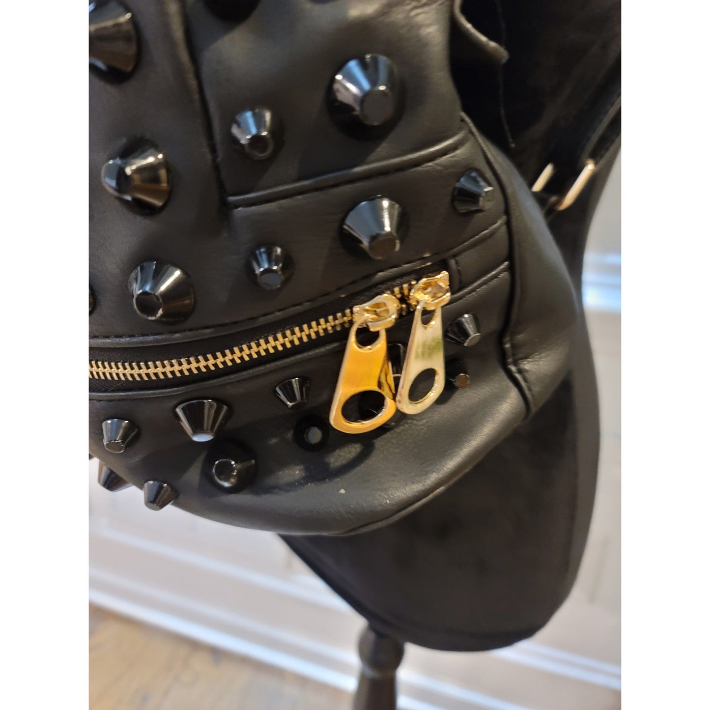 Traci Lynn Backpack Black Stud n' Chic Faux Leather Shoulder Bag Zip Closure