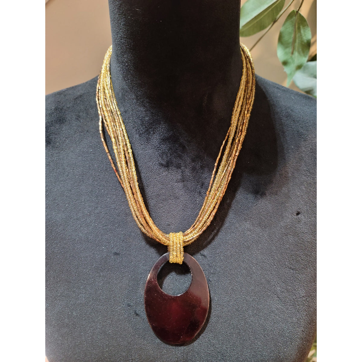 Womens Multi Strand Beaded Necklace With Brown Pendant And Lobster Clasp Closure