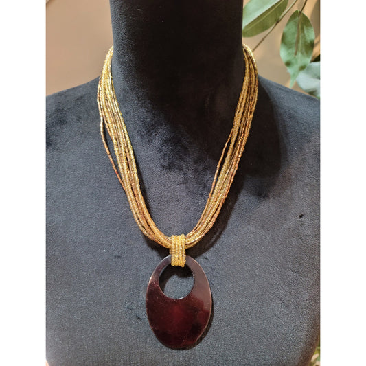 Womens Multi Strand Beaded Necklace With Brown Pendant And Lobster Clasp Closure