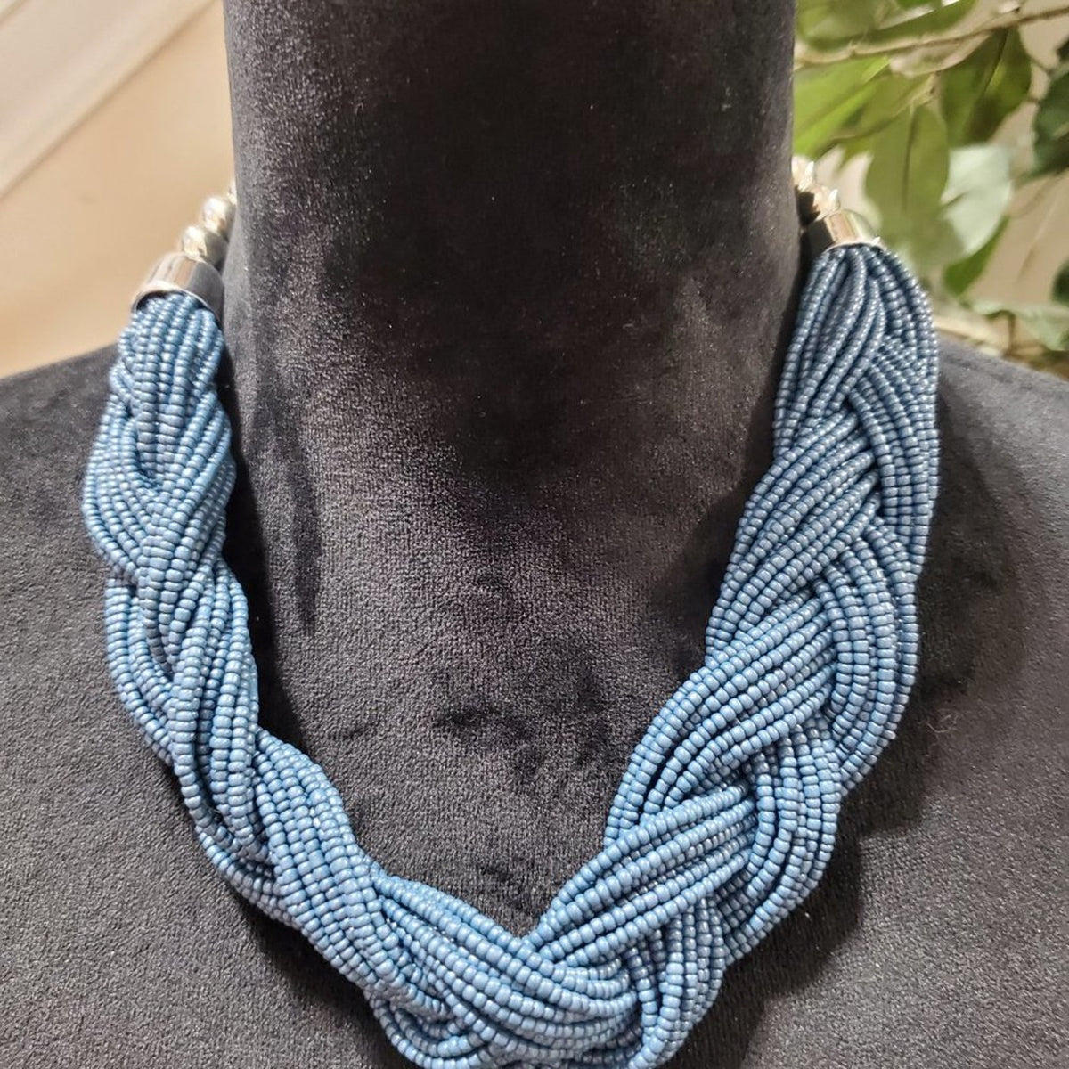 Womens Fashion Gray Seed Bead Braided Short Collar Necklace with Lobster Clasp