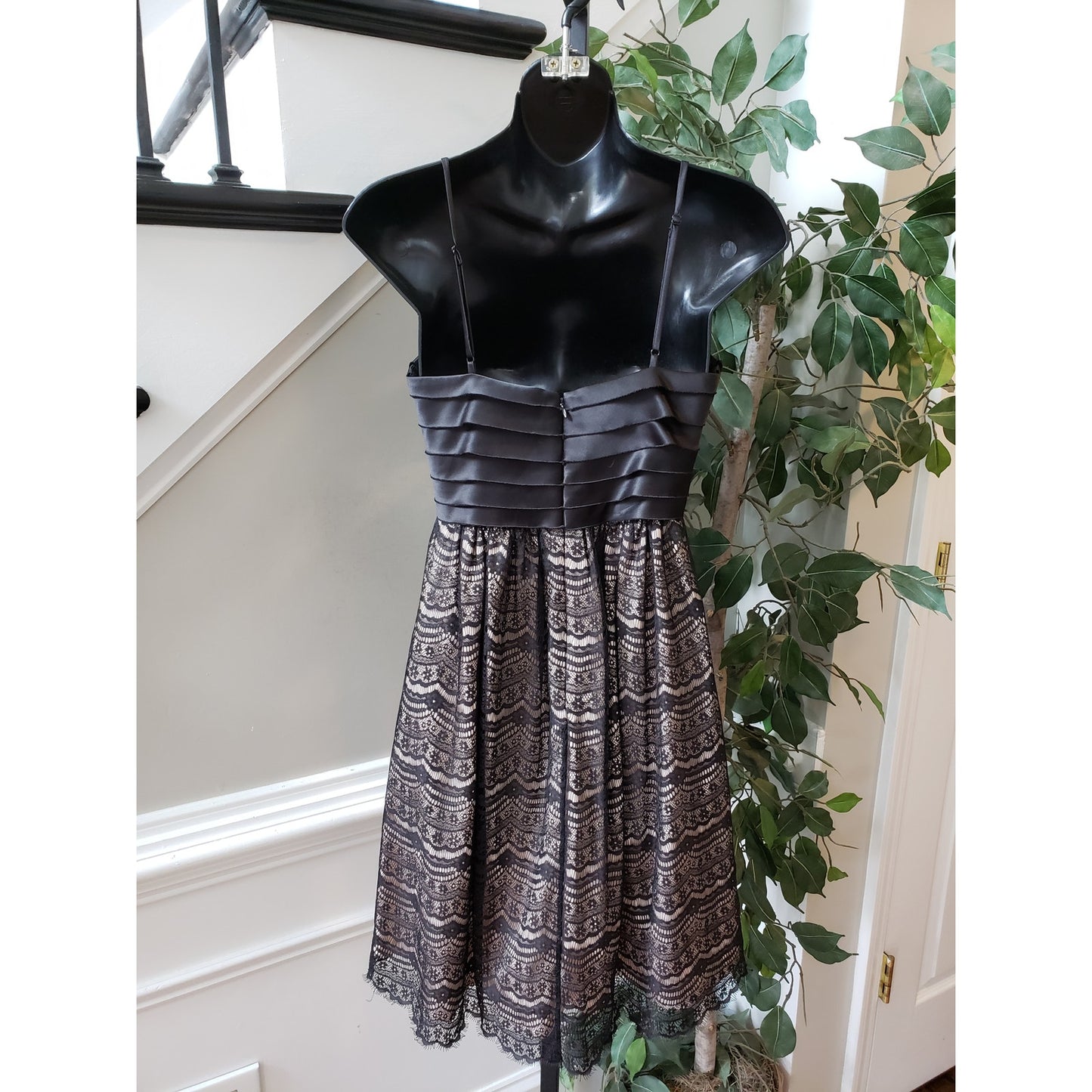Max & Cleo Cocktail Mini Dress Women 2 Black Lined Lace Spaghetti Strap Back Zip
