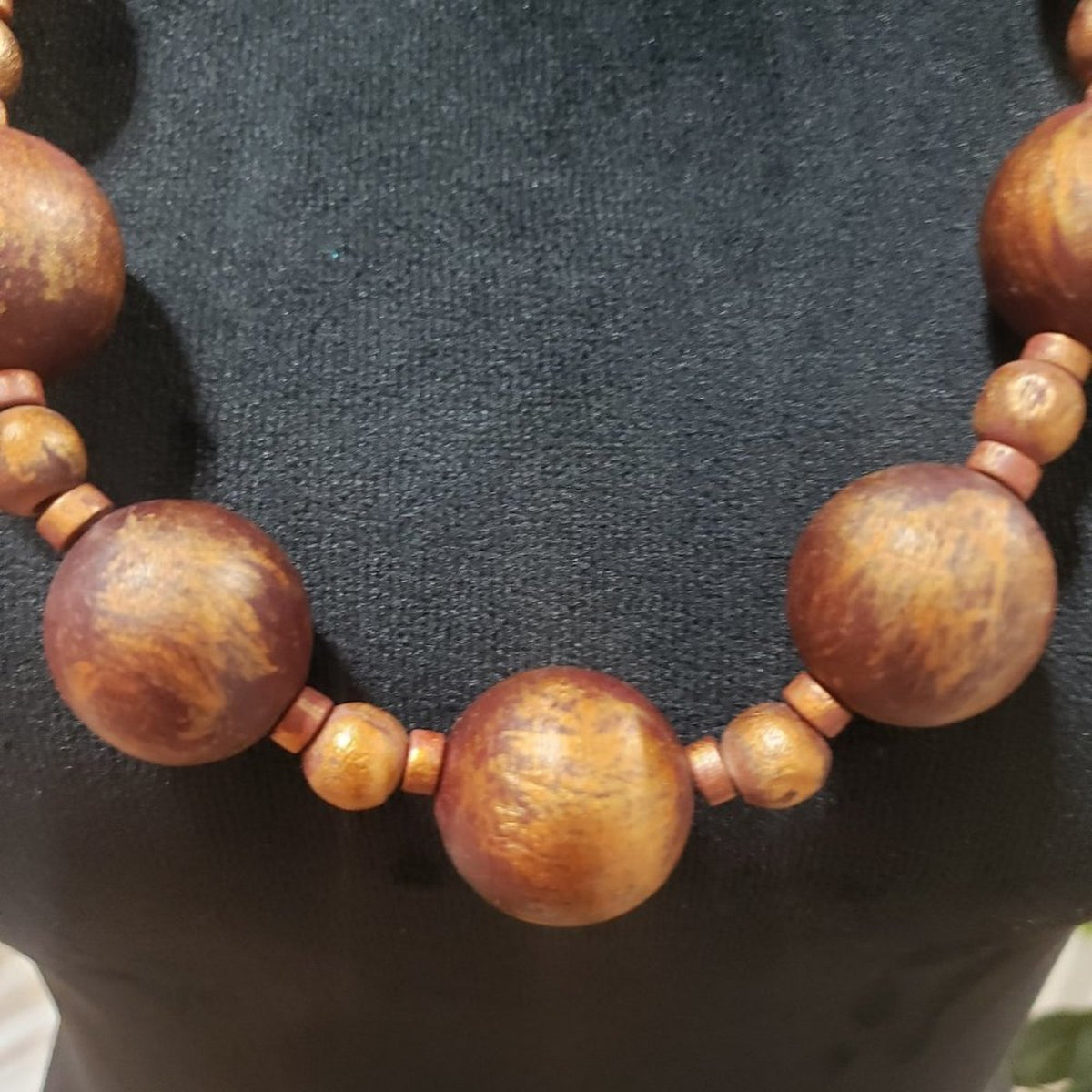 Womens Boho Ethnic Style Brown Color Chunky Wooden Beaded Long Necklace