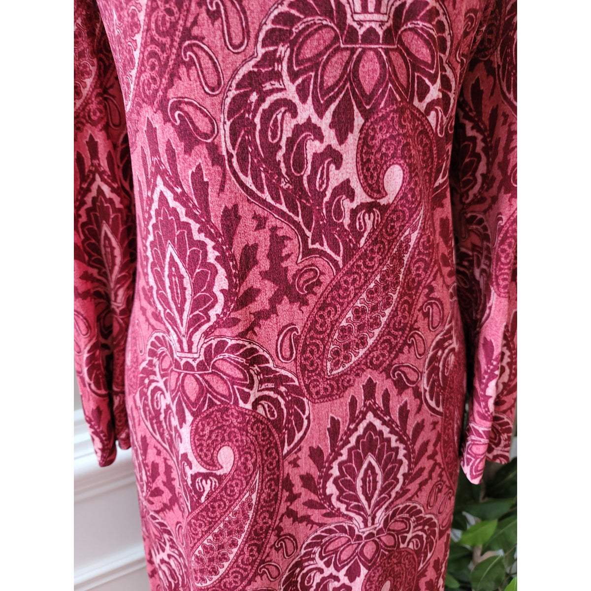 Michael Michael Kors Shirt Dress Women's Large Red Pink Polyester Long Sleeves