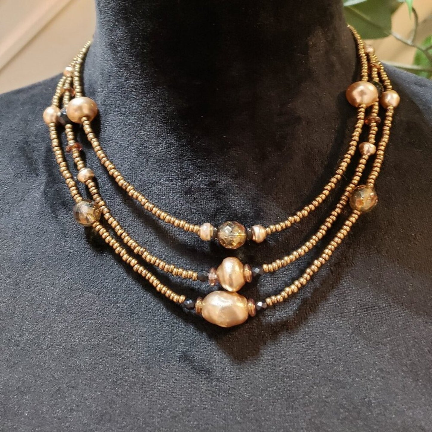 Womens Fashion Gold Faux Pearl Beaded Necklace Jewelry with Lobster Clasp