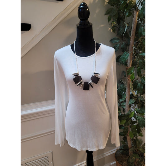 Chicos Top Women's Size L White Stretch Rayon Spandex Long Sleeve Knit Blouse