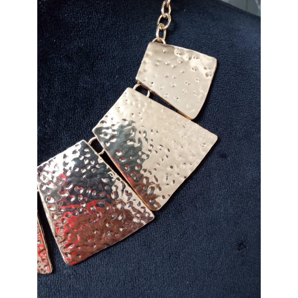Hammered Gold Tone Geometric Statement Bib Necklace Modern Chunky Collar Chic