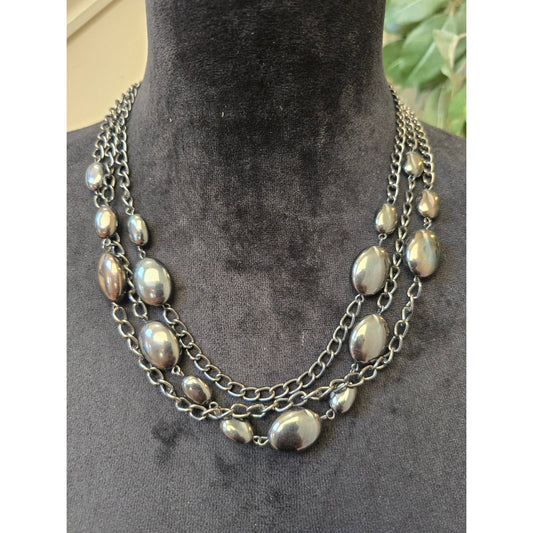 Dobney Designs Women's Multi-strand Silver-tone Chain Beaded Statement Necklace