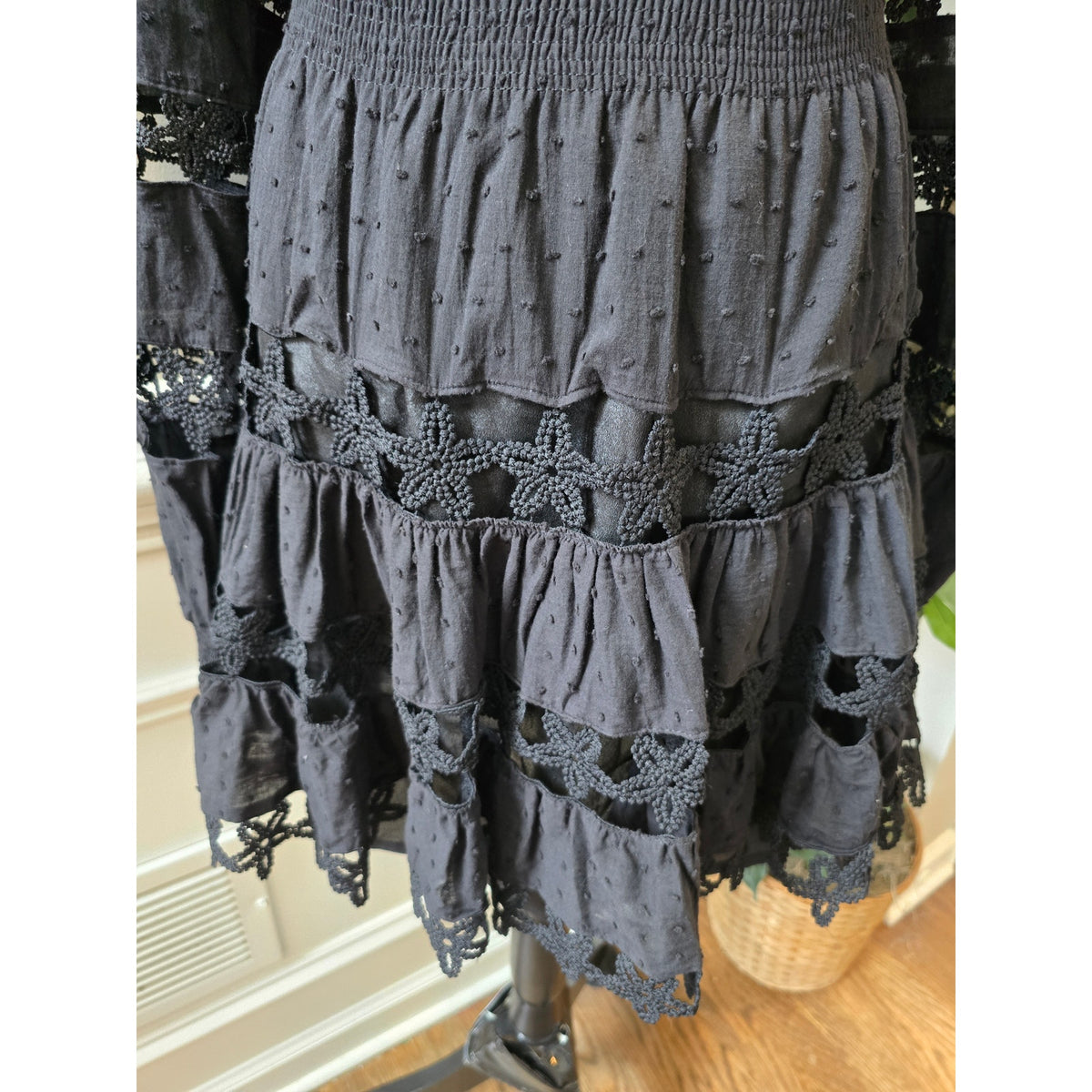 Posh Shoppe Mini Dress 2X Black Cotton Floral Lace V-Neck Back Zip Casual Party