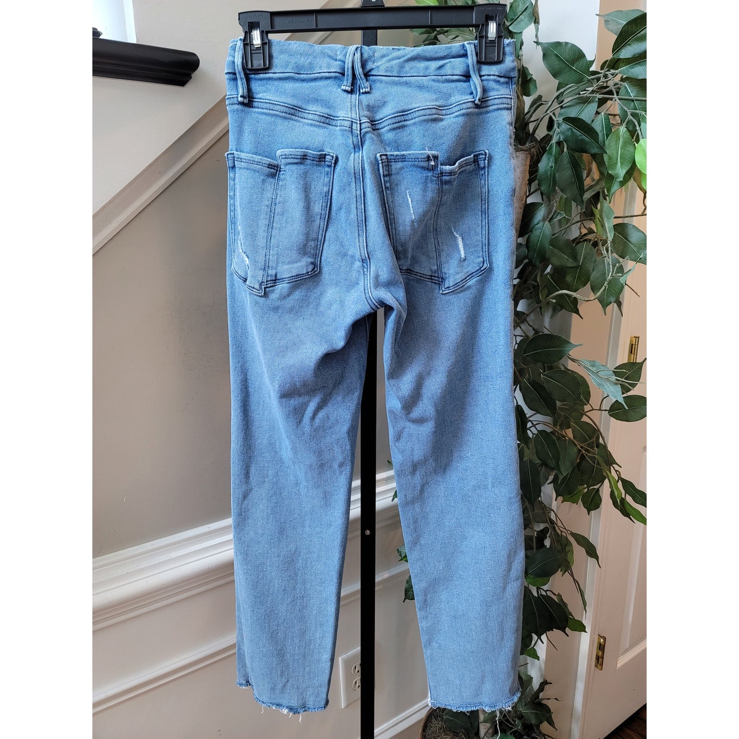 Good American High Rise Jeans Women's 27 Blue Organic Cotton Stretch Frayed Hem