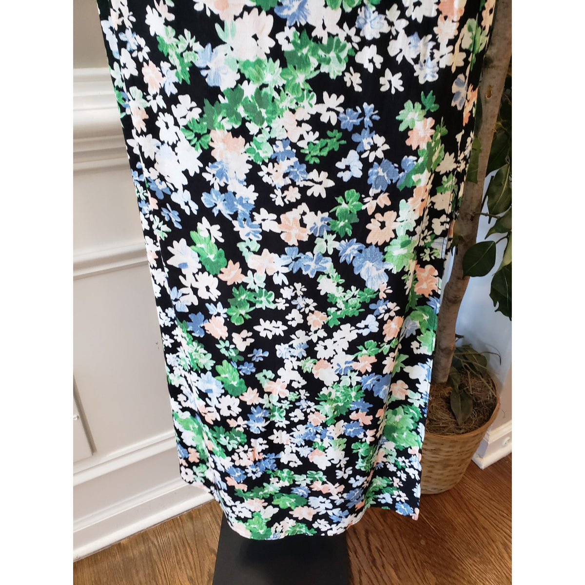 H&M Long Maxi Dress Womens XL Multi Floral Puff Sleeve Sweetheart Neck Back Zip