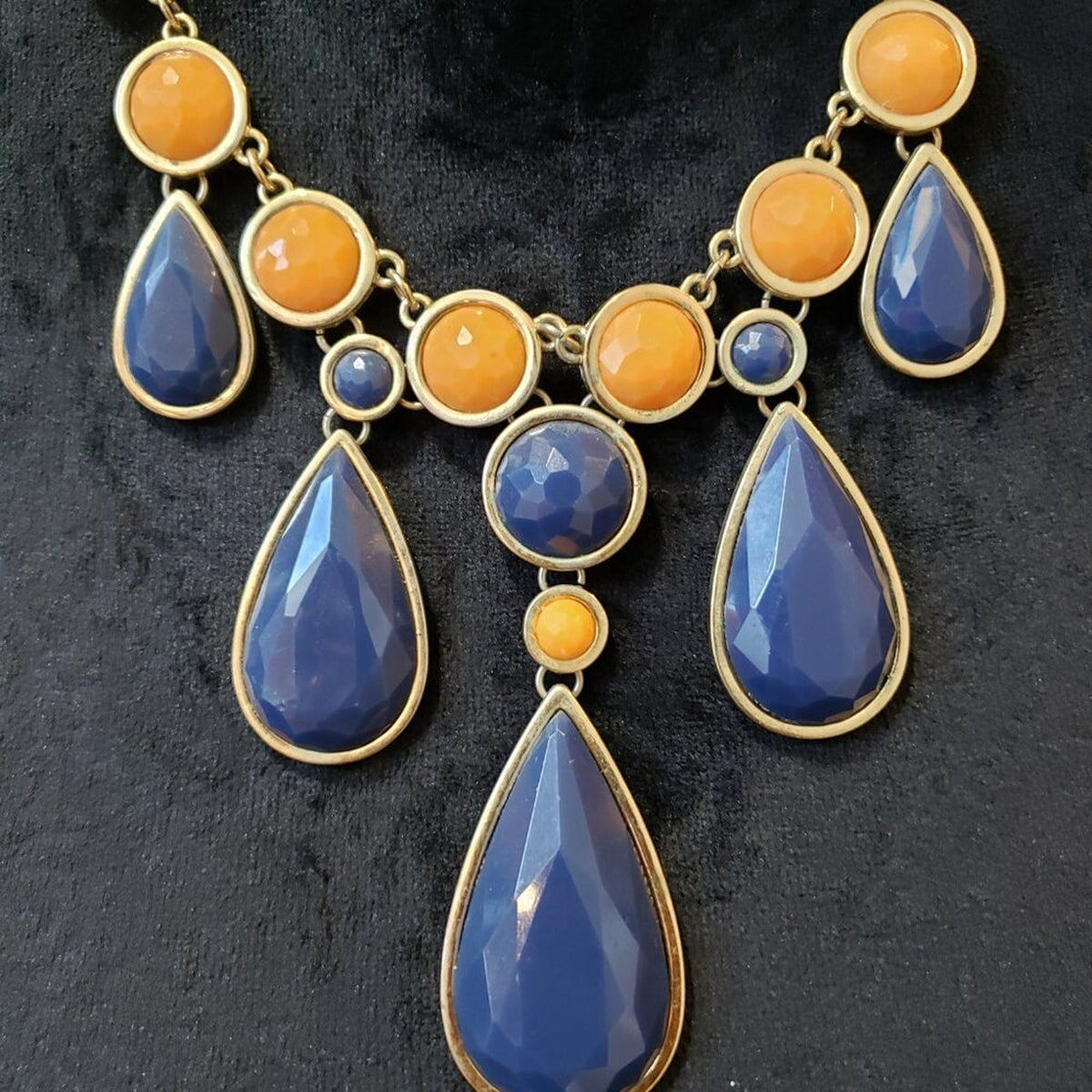 Womens Fashion Yellow Blue Teardrop Beaded Necklace Jewelry with Lobster Clasp