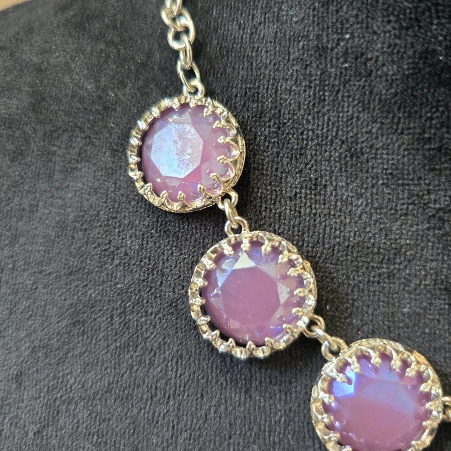 Women Pink Shiny Crystal Statement Silver Tone Chain Necklace with Lobster Clasp