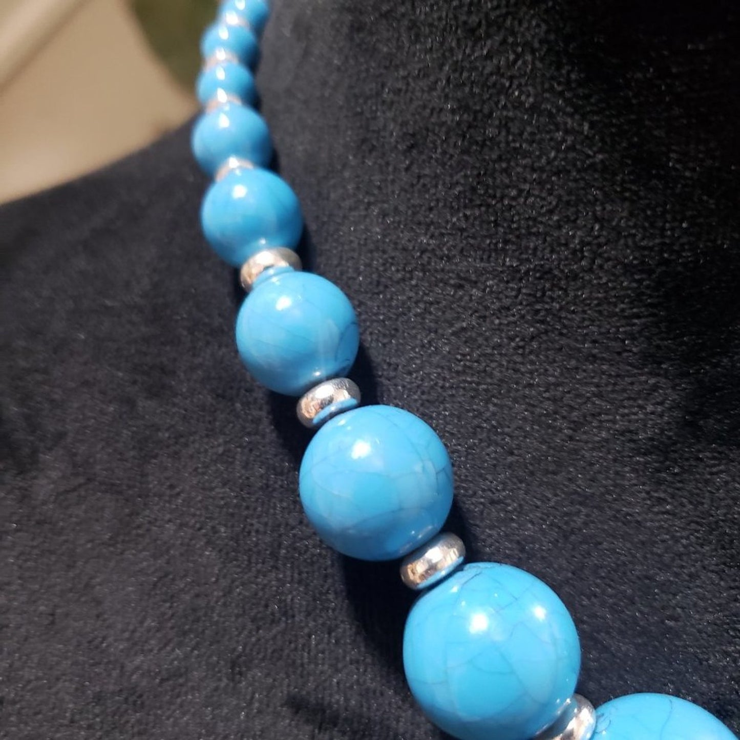 Women's Blue Round Shape Beaded Statement with Lobster Clasp Necklace
