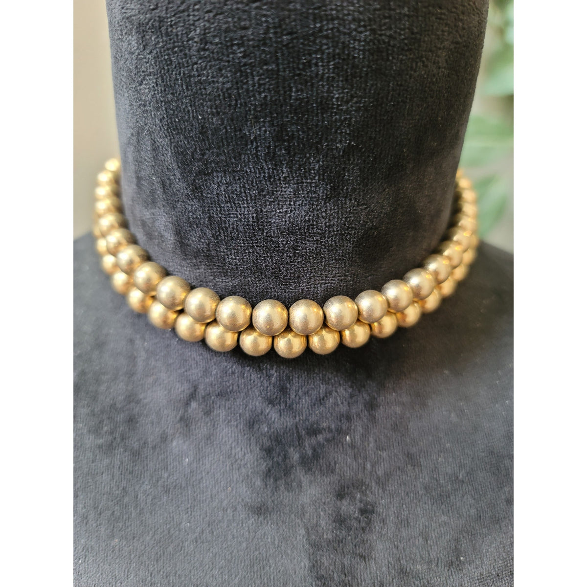 Womens Gold Tone Beaded Choker Necklace Double Strand With Hook Clasp