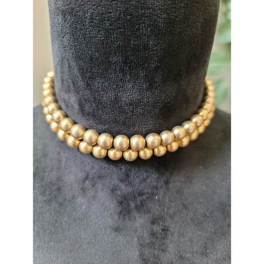 Womens Gold Tone Beaded Choker Necklace Double Strand With Hook Clasp