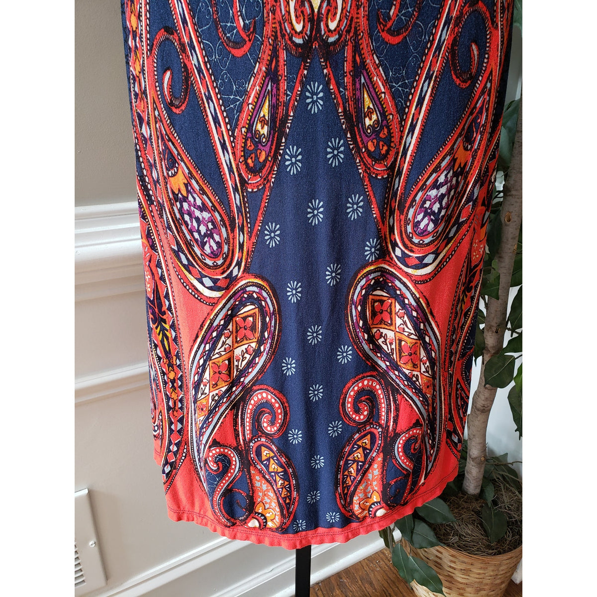 Lascana Bodycon Dress Women's Size M Blue Paisley Fitted Round Neck Sleeveless