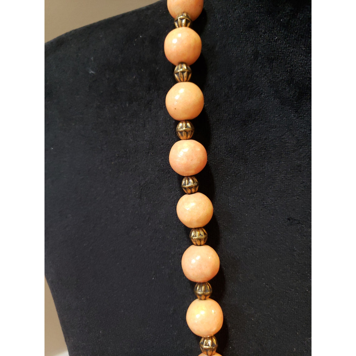 Women Fashion Coral Beaded Bronze Spacers Long Necklace Jewelry with Box Clasp