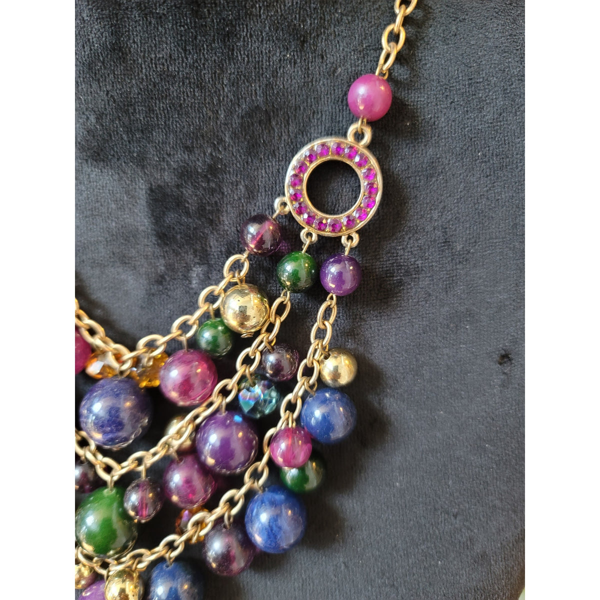 Women's Multicolor Beaded Statement Necklace With Lobster Clasp Layered Design