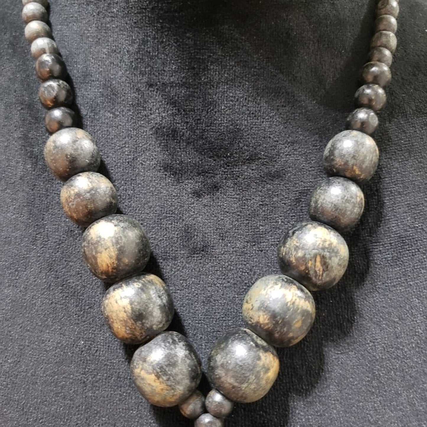 Womens Ethnic Boho Style Round Wooden Beaded Big Pendant Necklace w/ Lobster