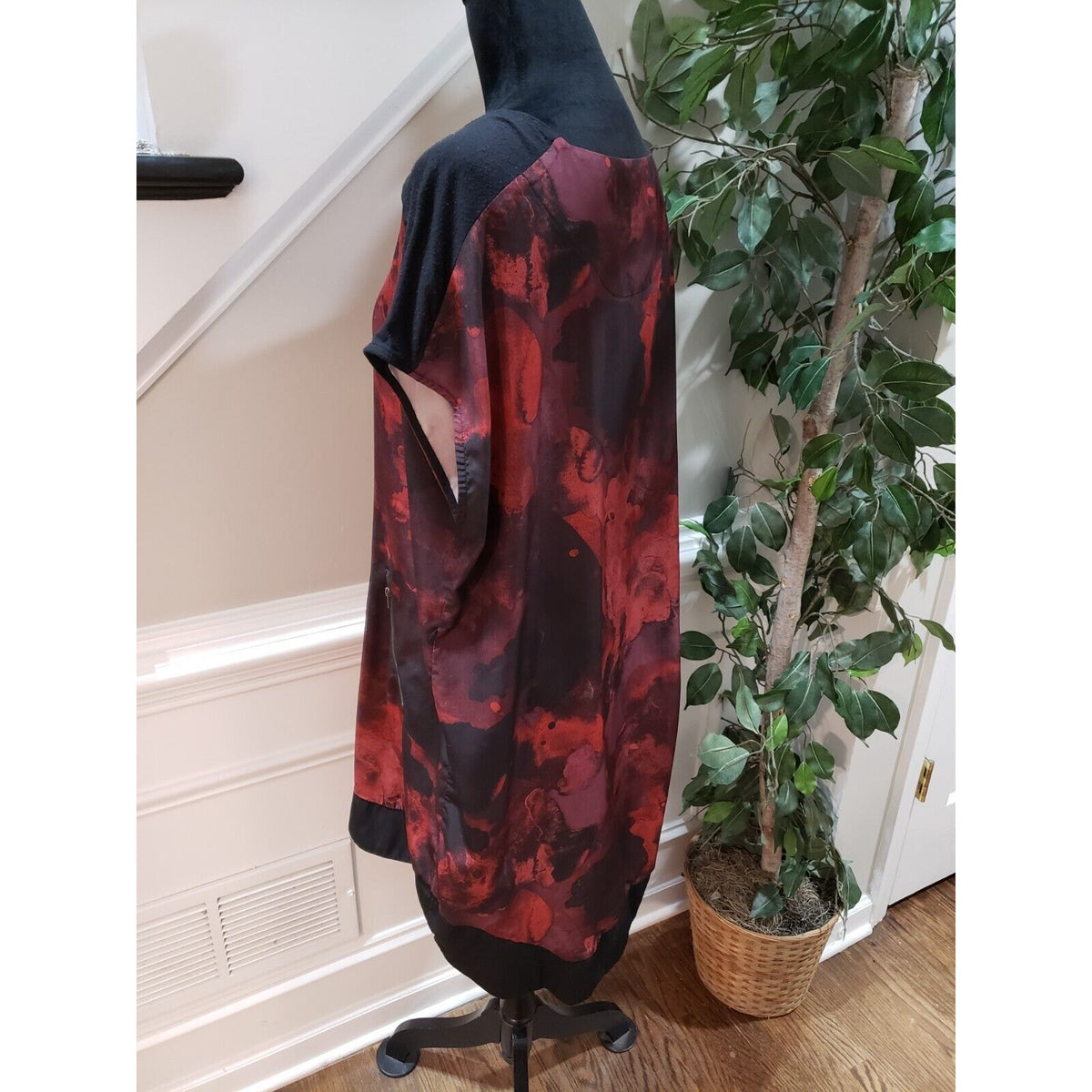 Mossimo Womens Black Burgundy Tie Dye Polyester Round Neck Shift Dress Size XL