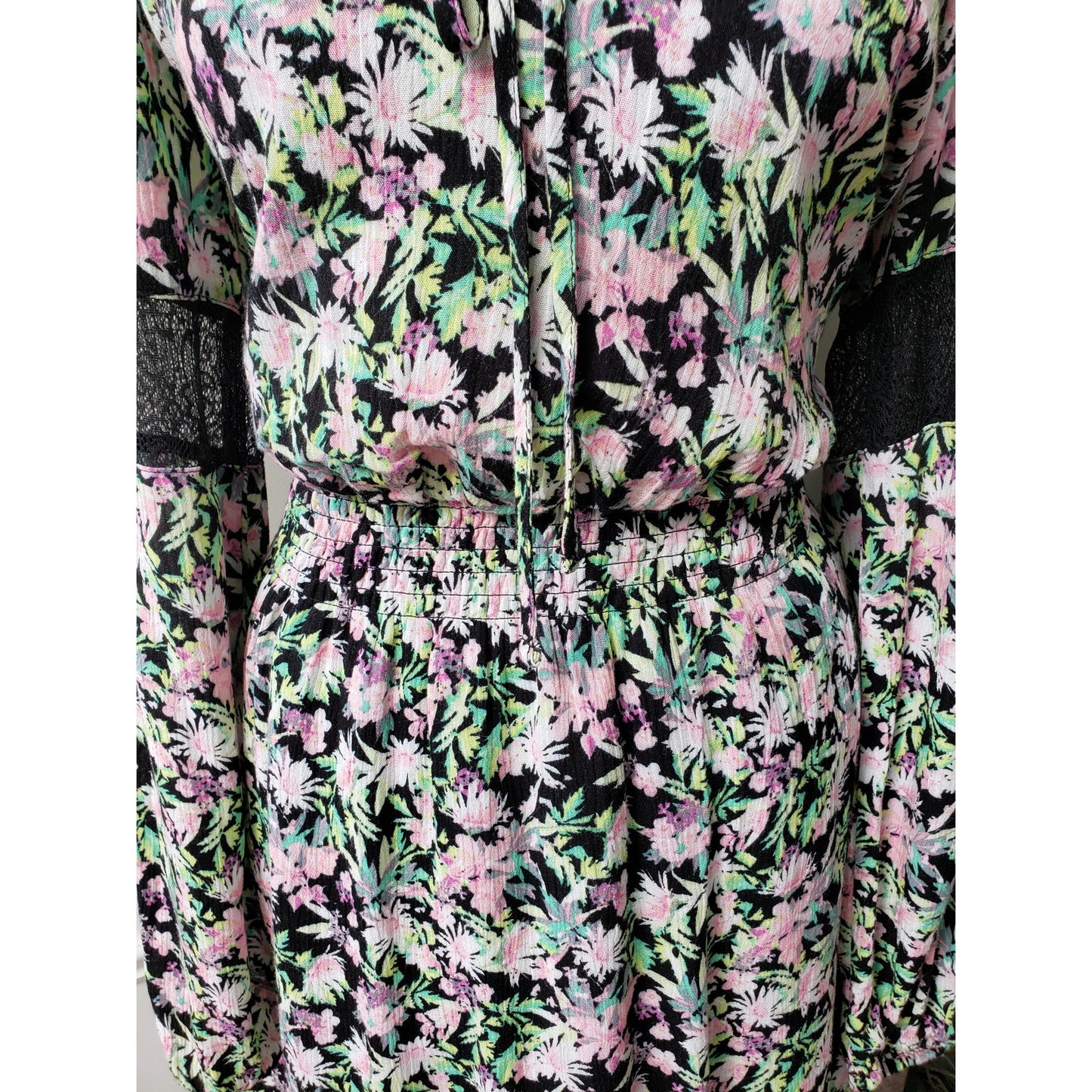 Princess Vera Fit & Flare Dress Women Large Black Floral Round Neck Long Sleeve