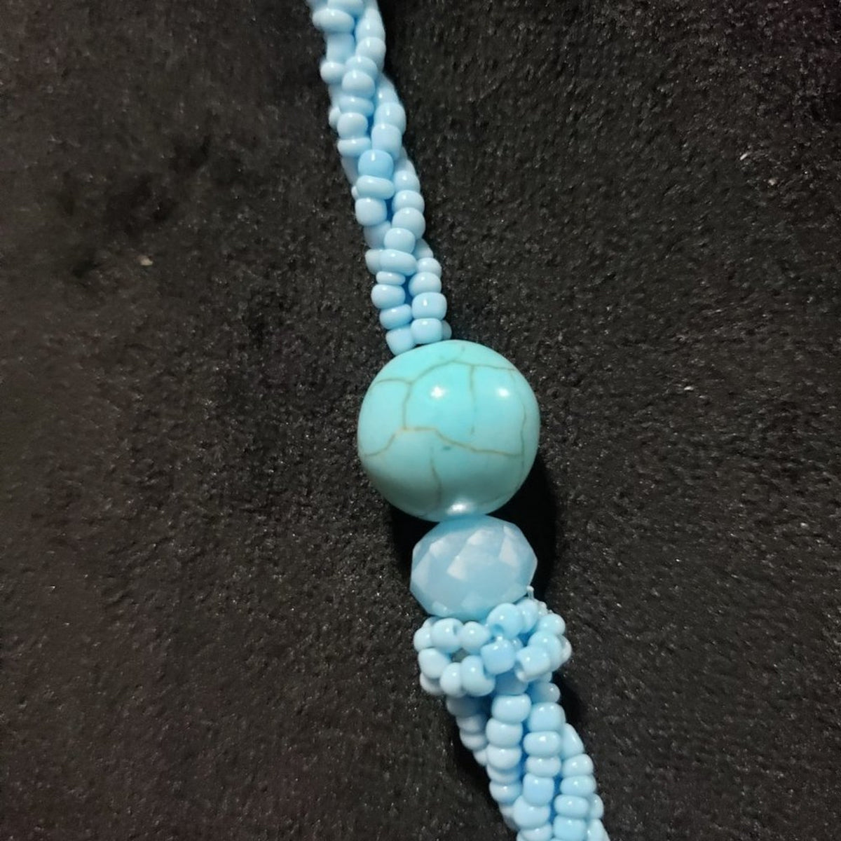 Womens Fashion Layered Beaded Turquoise Stone Big Pearl Shape Pendant Necklace