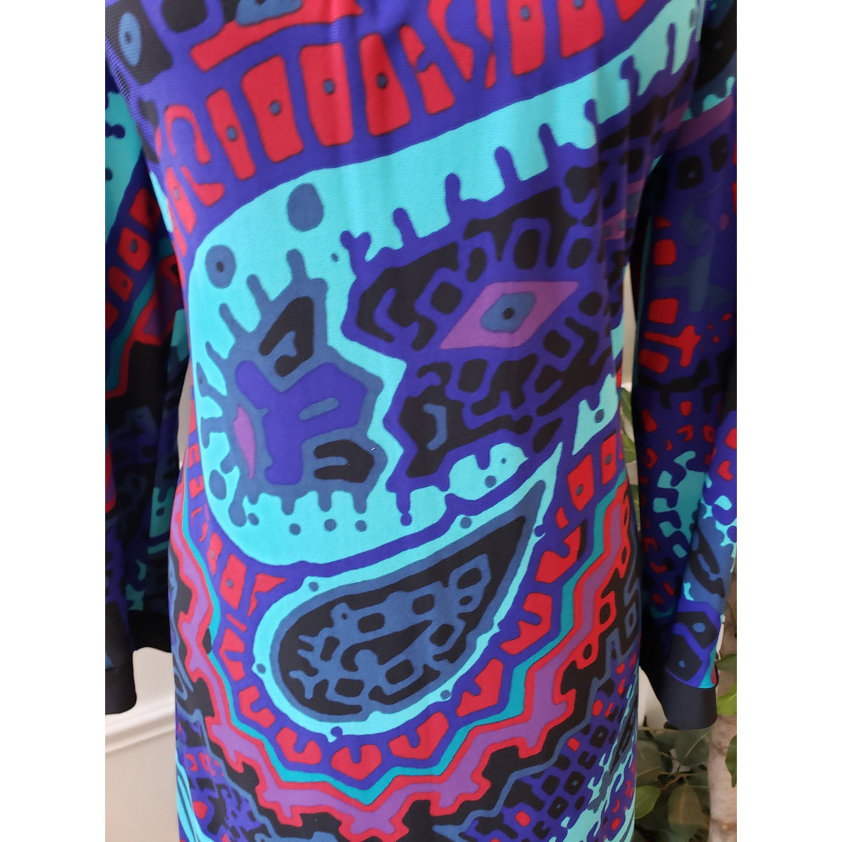 Kupcake Shift Dress Women's Size Large Blue Black Round Neck Long Sleeve