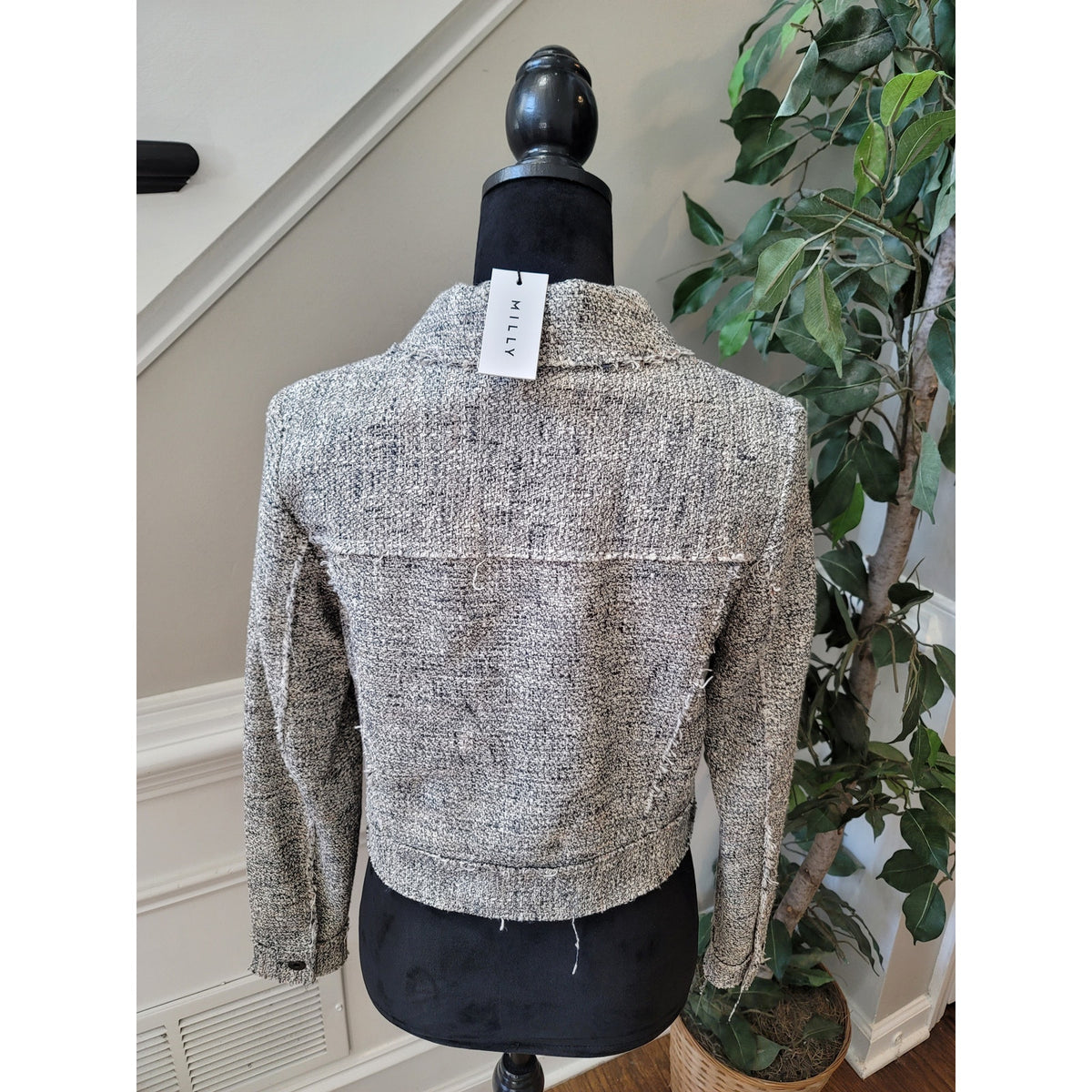 Milly Tweed Jacket Women's Small Gray Heathered Flap Pockets Button Up Front