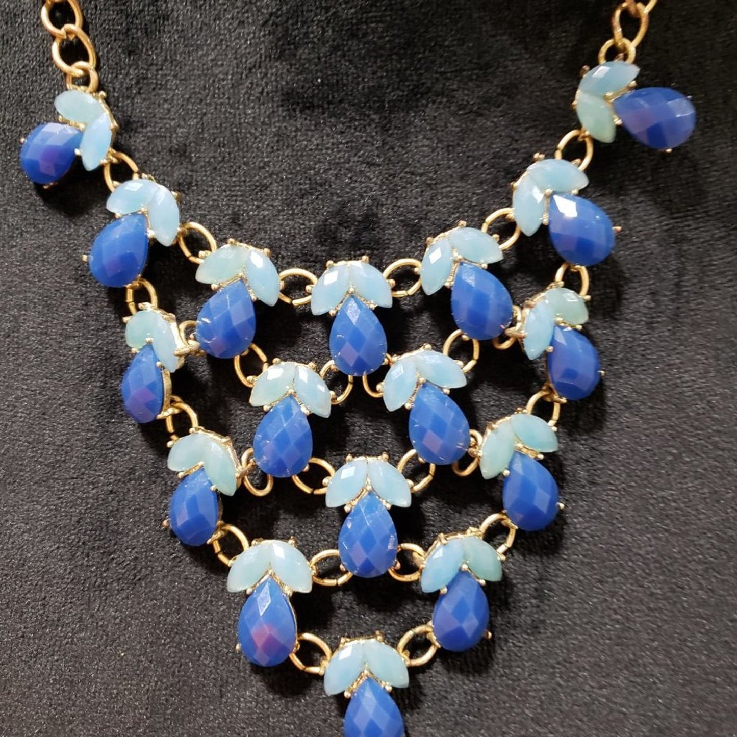 Womens Fashion Blue Choker Costume Beaded Statement Necklace with Lobster Clasp