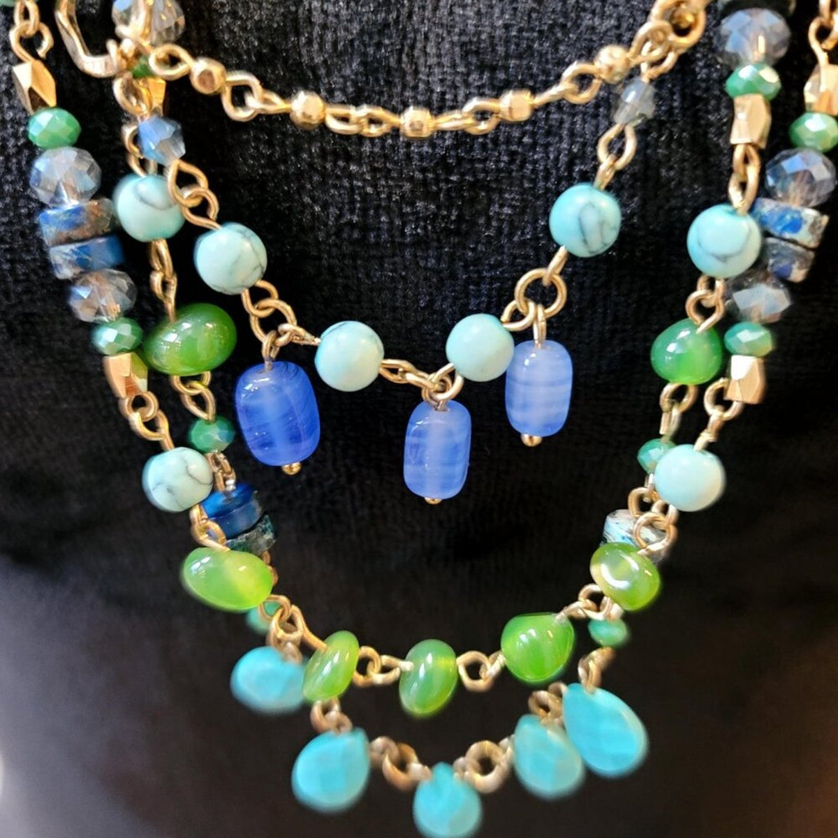 Womens Multicolor Multiple Beaded Link Chain Necklace Jewelry with Lobster Clasp