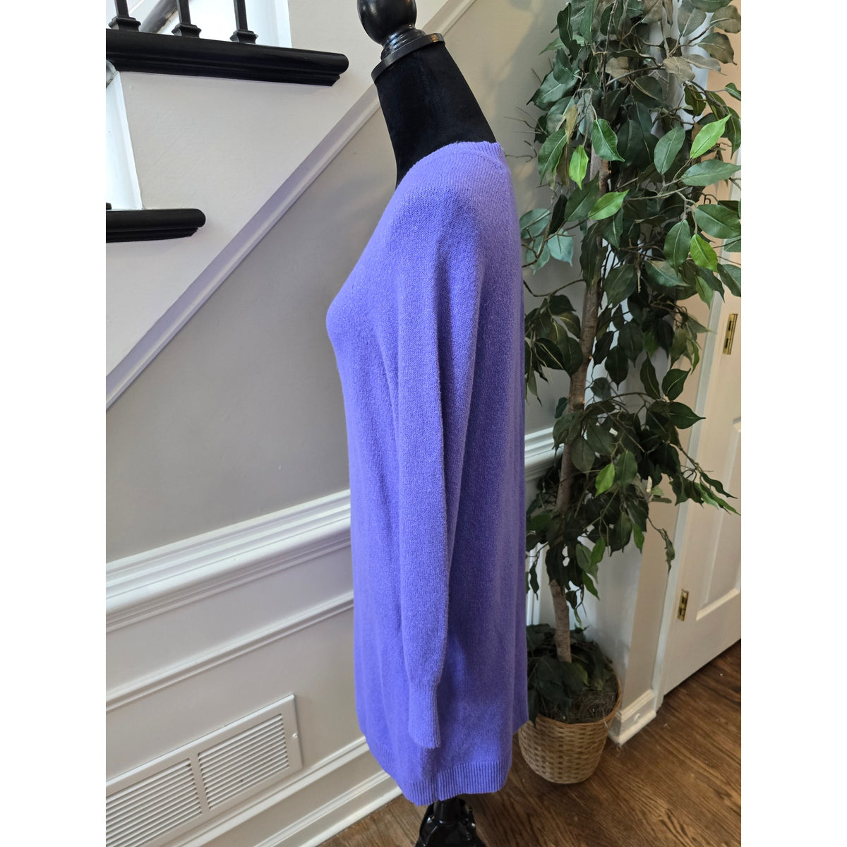 Loft Sweater Dress M Purple Ribbed Knit Crew Raglan Sleeve Pullover Casual Party
