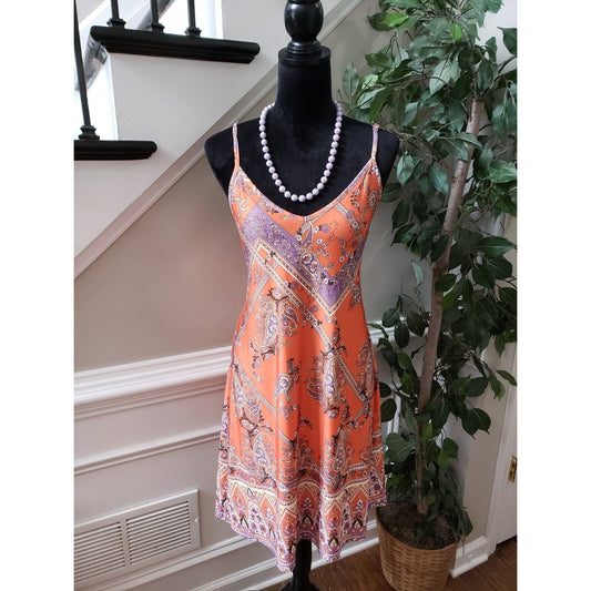Women's Multicolor 100% Polyester Casual V-Neck Sleeveless Knee Length Dress L