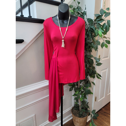 Boston Proper Top Women's Size S Red Long Sleeve Tunic Chiffon Overlay Elegant