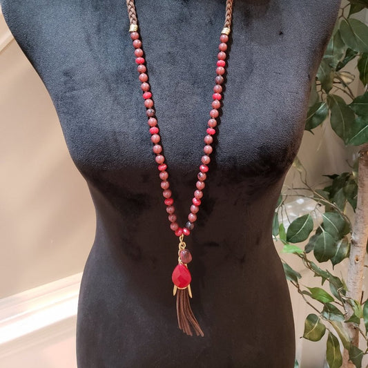 INC Women Fashion Red Natural Stone Round Beads Collar Necklace w/ Lobster Clasp