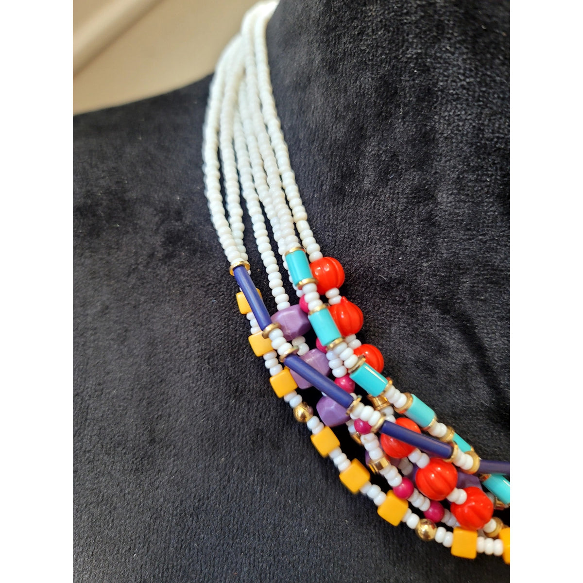 Multicolor Seed Bead Multi-Strand Choker Necklace Colorful Boho Statement