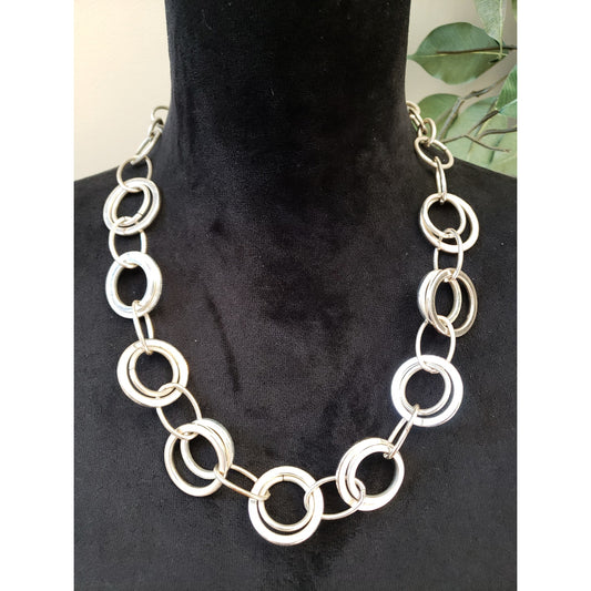 Women Silver Tone Large Circle Link Statement Necklace Chunky Fashion Jewelry