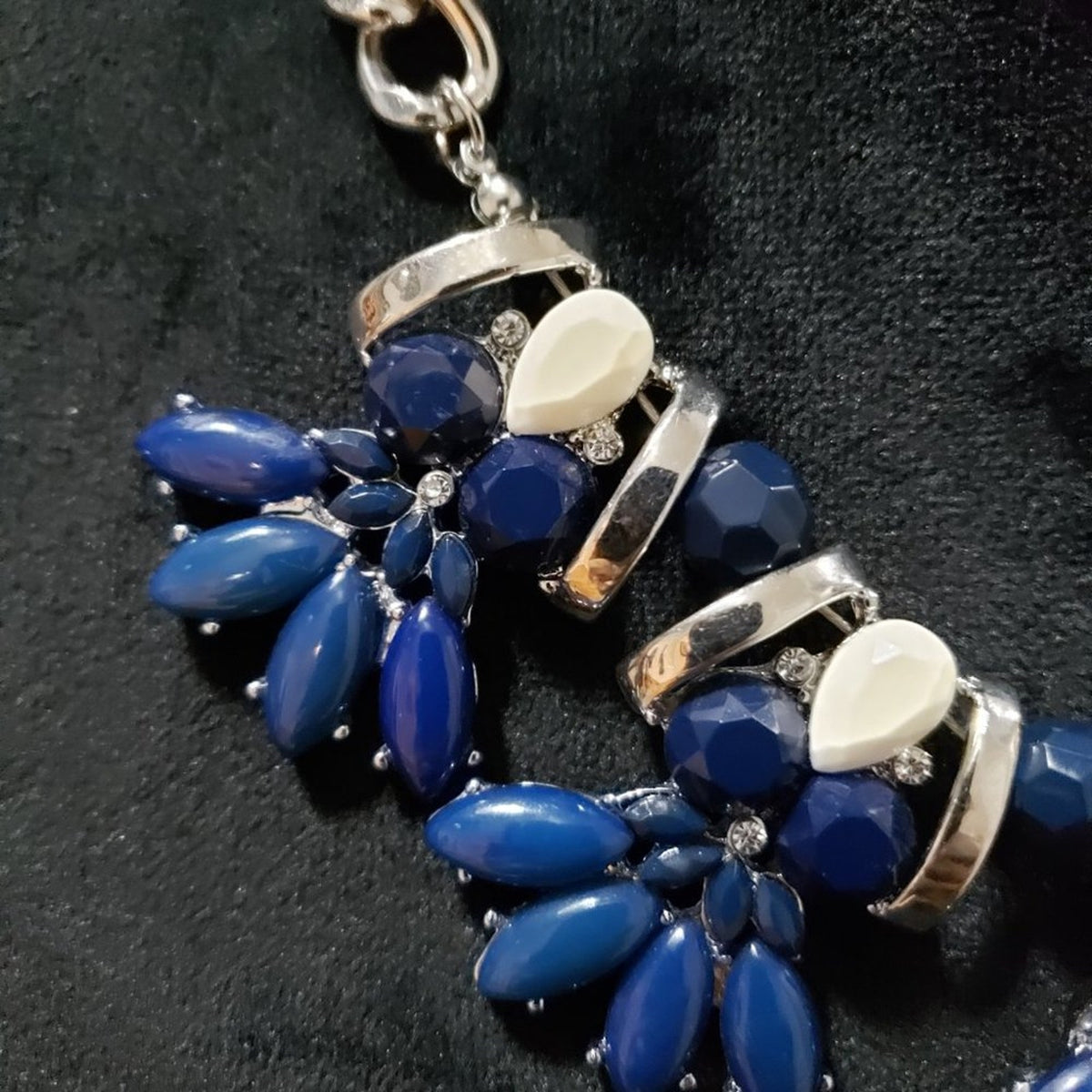New York Gold Tone & Blue Beaded Teardrop Statement Fashion Jewellery Necklace