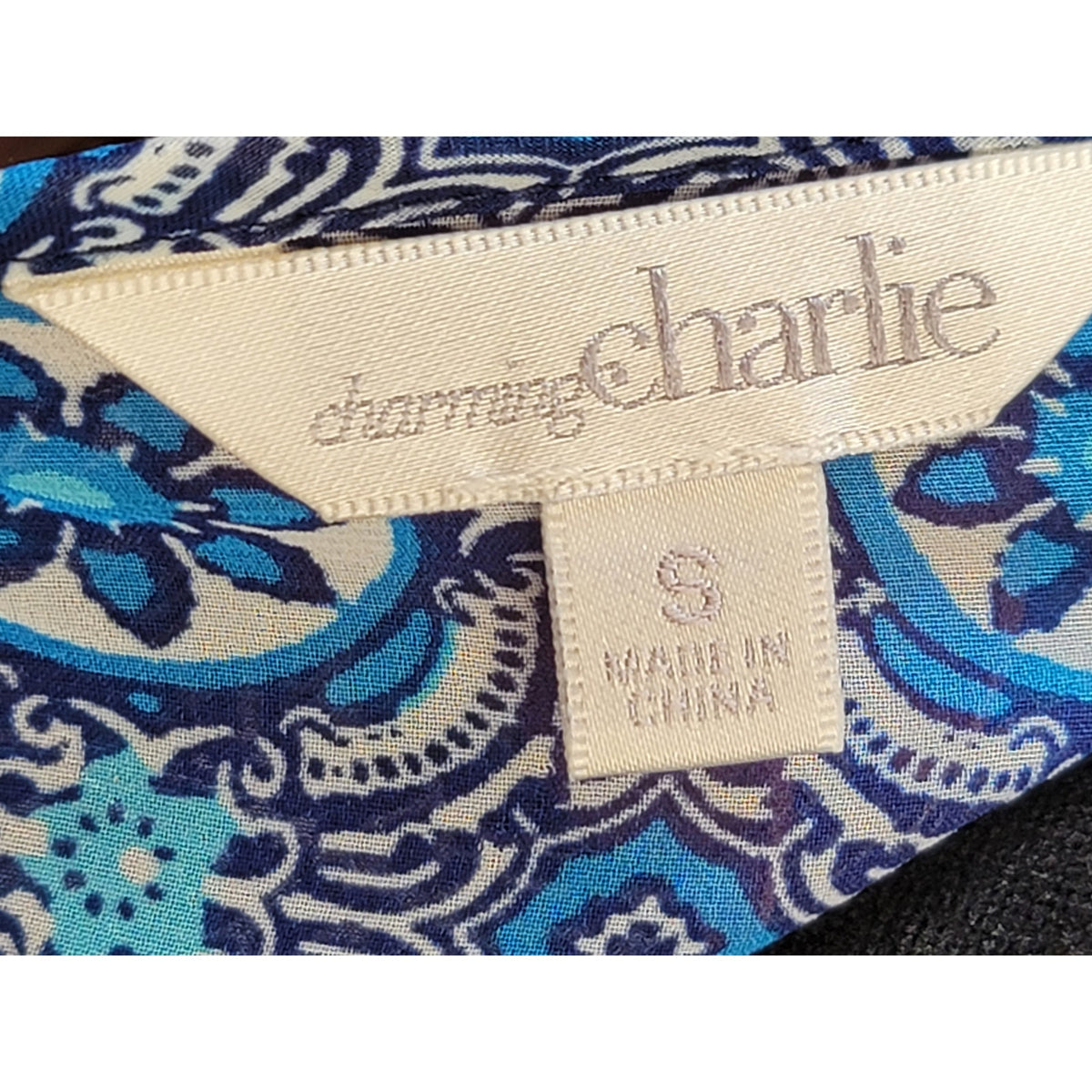 Charming Charlie Blouse S Multi Geometric Scoop Tie Long Sleeve Casual Pullover