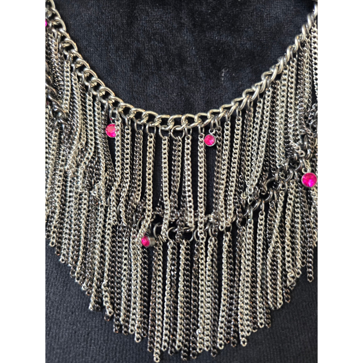Antique Silver Chain Fringe Statement Necklace