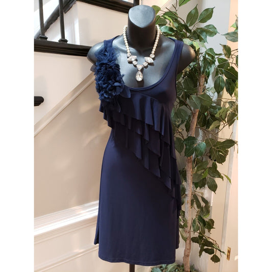 NIC & DOM Women's Blue Floral Scoop Neck Sleeveless Knee Length Dress Size Small