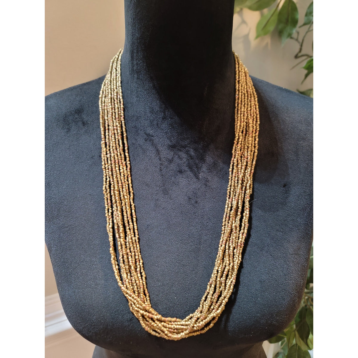 Women's Multi Strand Brass Beaded Fashion Necklace With Hook Clasp Lock