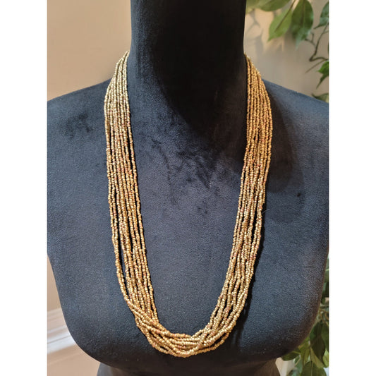 Women's Multi Strand Brass Beaded Fashion Necklace With Hook Clasp Lock