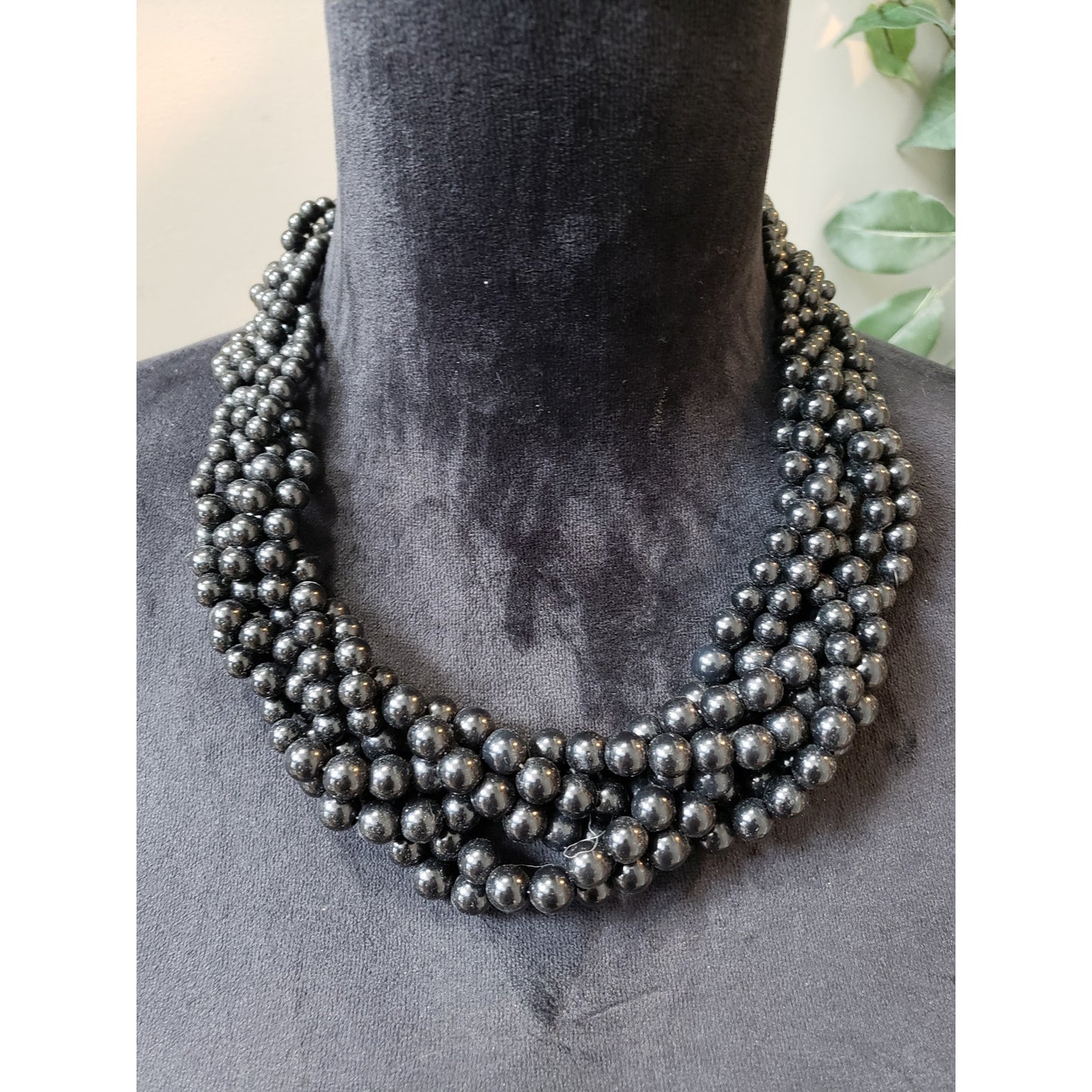 Women's Statement Necklace Black Multi Strand Beads Lobster Clasp Jewelry