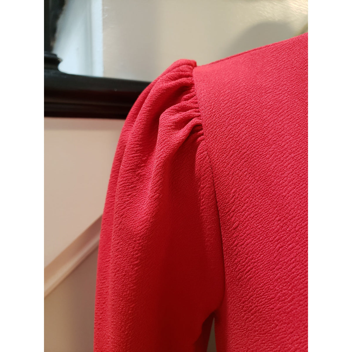 Boohoo Skater Dress Women's 4 Red Bust Detail Blouson Sleeve Crew Neck Pullover