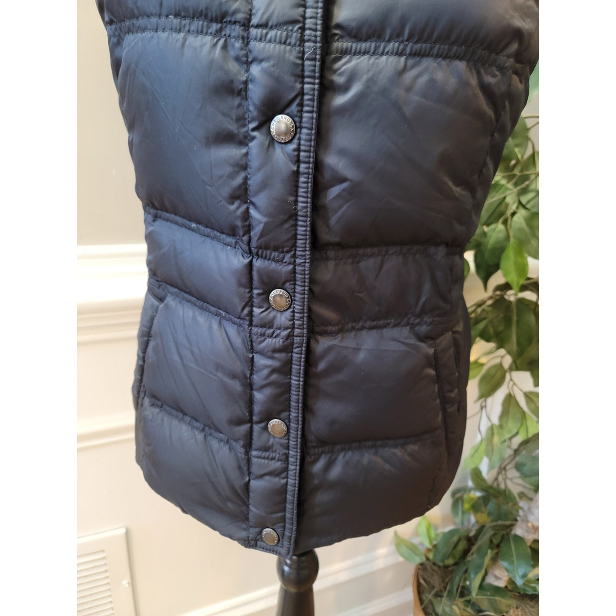 Lands' End Puffer Vest Women's Small Black Button Up Front Mock Neck Sleeveless