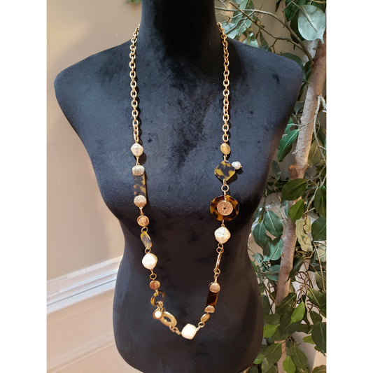 Chico's Womens Abolan Shell Lampwork Acrylic Rounds Chanel-Set Beads Necklace