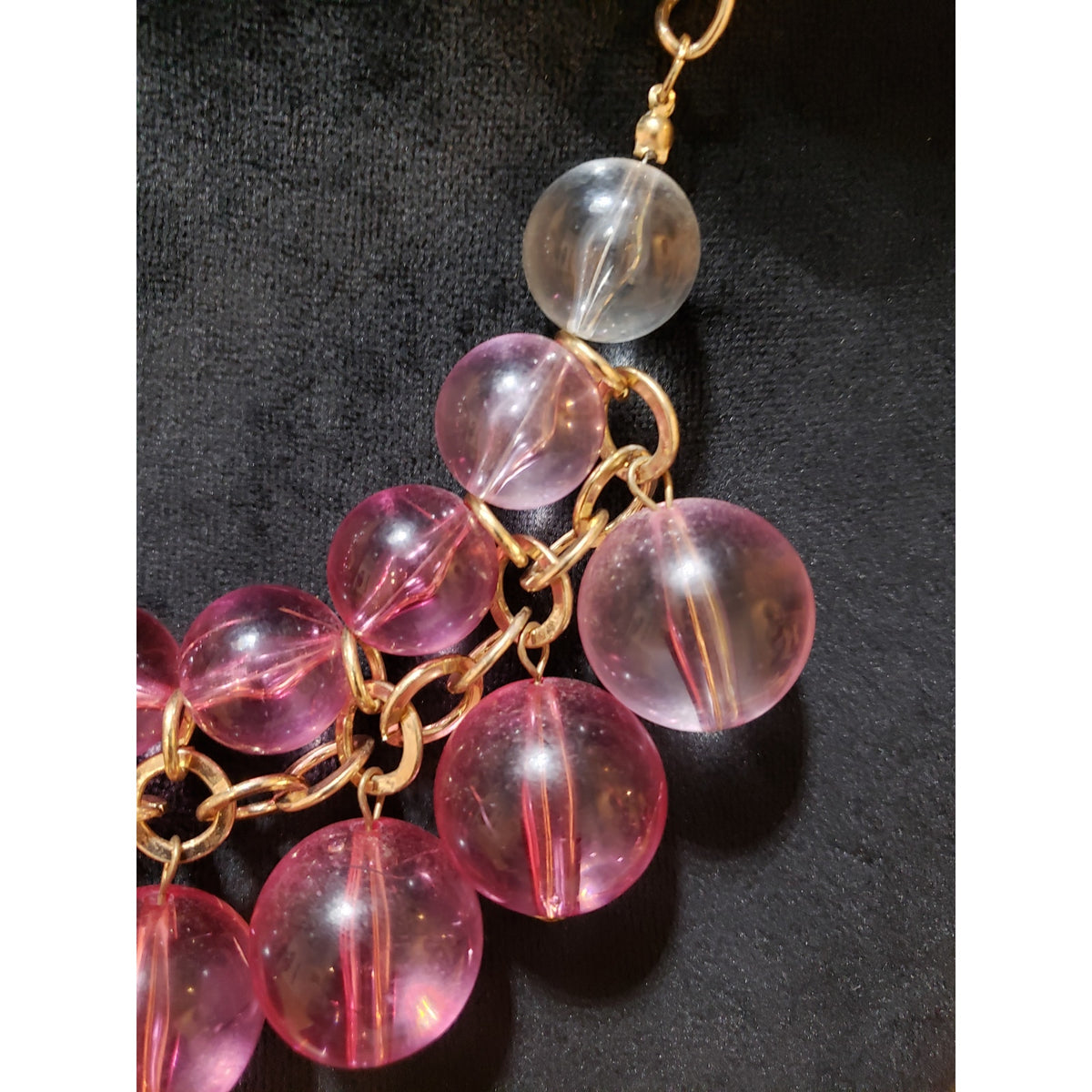 Womens Gold Tone 2 Strand Pink Glass Balls Statement Necklace with Lobster Clasp