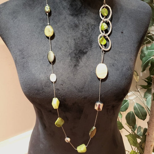 Women Silver Tone Agate Moonstone Silver Balls Long Necklace w/ Lobster