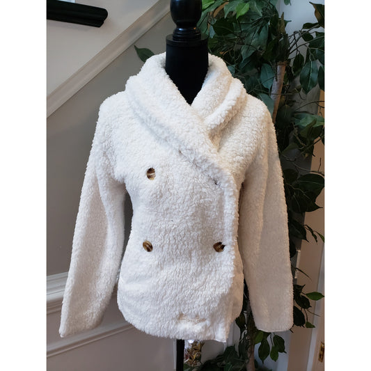 Boxercraft Audrey Coat Womens XS White Sherpa Fleece Shawl Neck Double Breasted