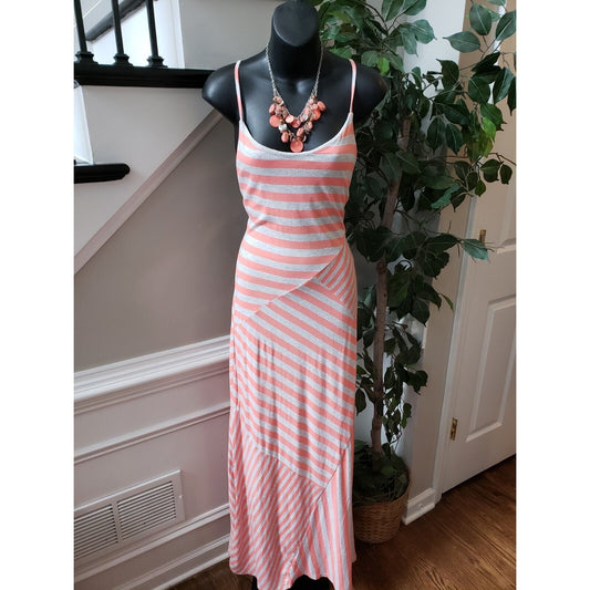LC Lauren Conrad Women's White Orange Striped Spaghetti Strap Long Maxi Dress M